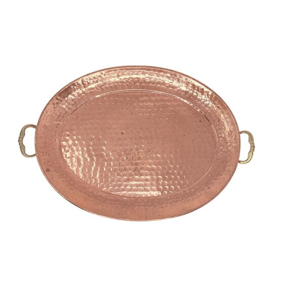 Vintage Hammered Copper Serving Tray with Brass Handles by ODI India Home Decor - Picture 2 of 6